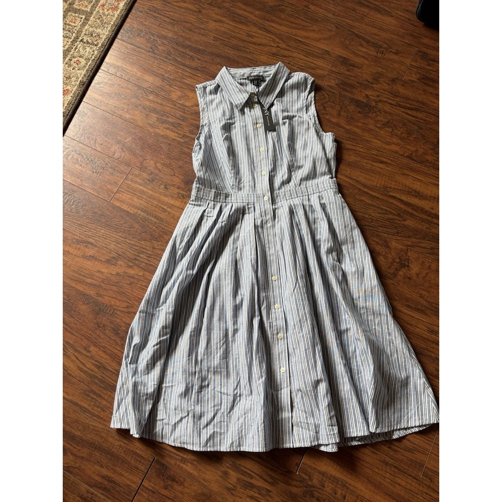 Jones & Co New York Blue White Striped Shirt Dress Cotton Button Front Size 12